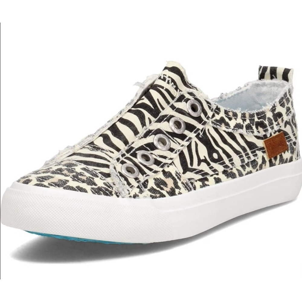 Blowfish Women's Zebra Printed Canvas Slip On Old School Fashion Sneakers Sz 9.5